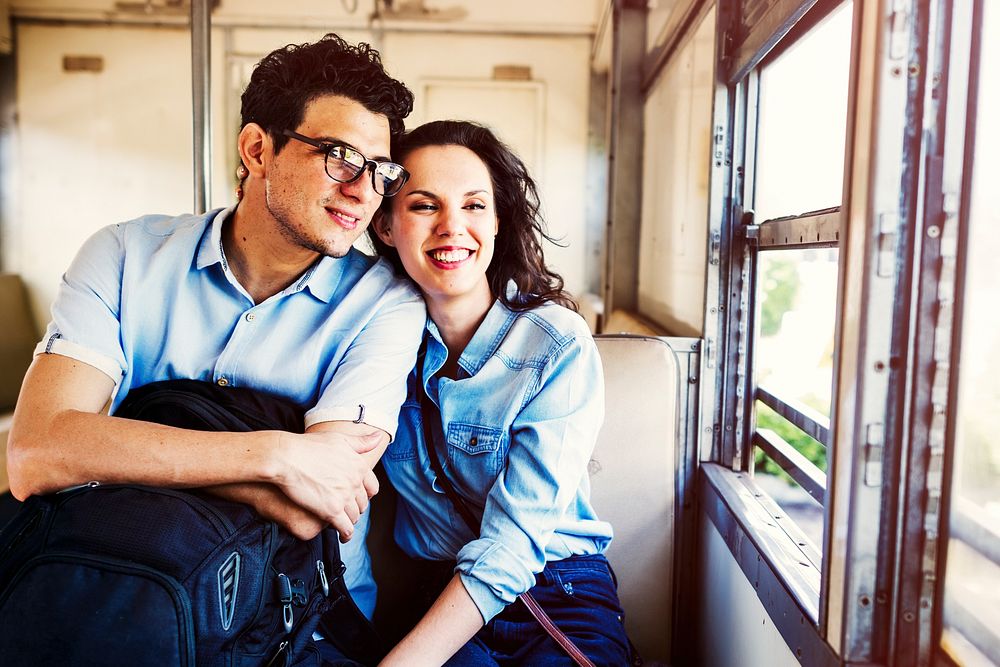 Couple Train Explore Happy Concept