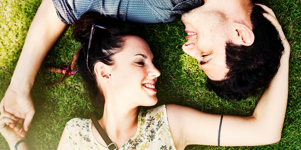 Couple Grass Smiling Love Concept