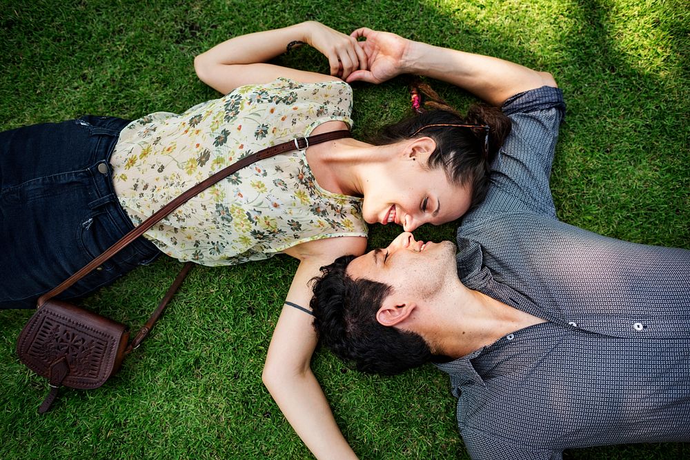 Sweet Couple Laying Grass Concept