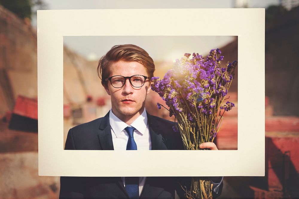 Businessman Frame Posing Flower Concept