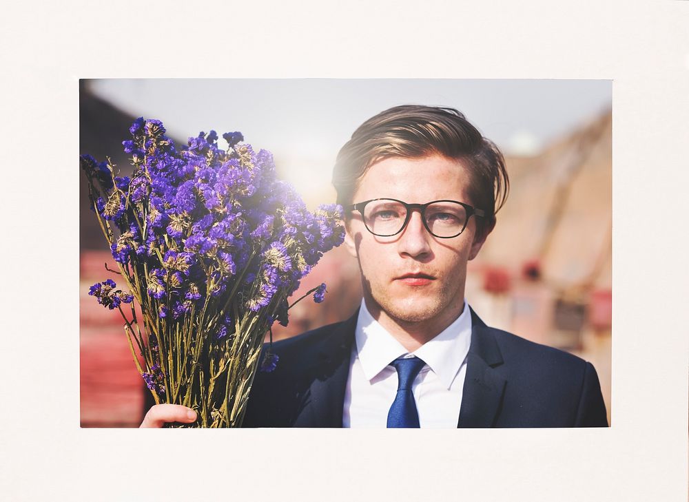 Businessman Frame Posing Flower Concept