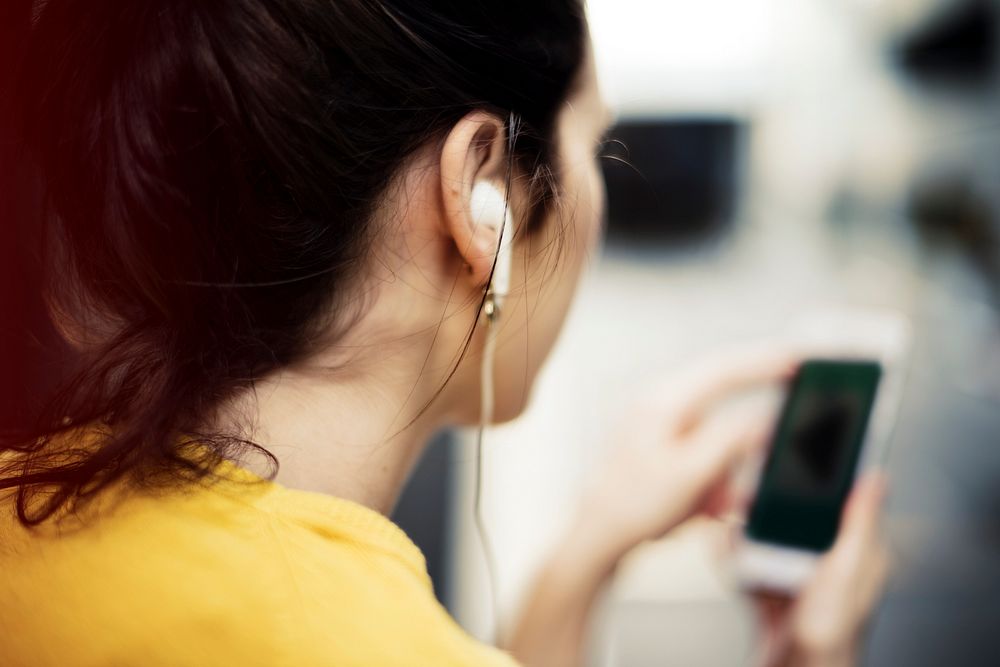 Woman Listening Music Media Entertainment Traveling Concept