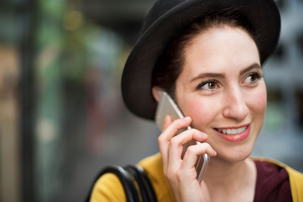 Woman Mobile Phone Connection Talking Communication Concept
