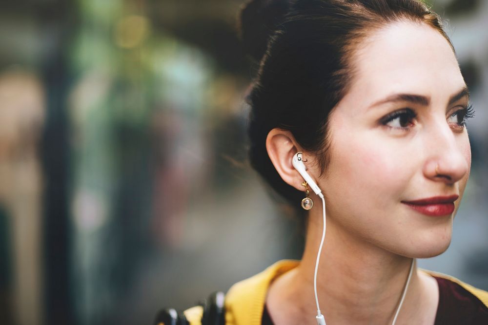 Woman Listening Music MediaTraveling Concept