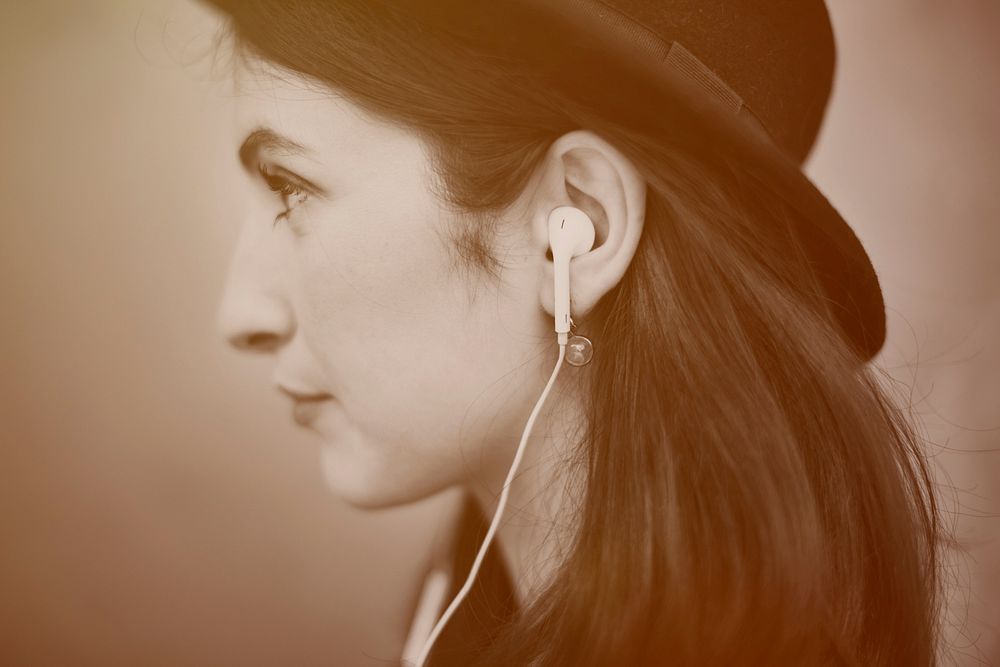 Beautiful Woman Listening Music Trendy Concept