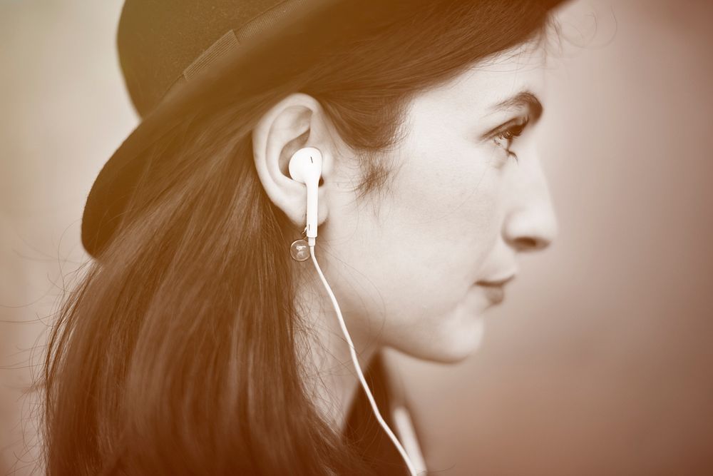 Beautiful Woman Listening Music Trendy Concept