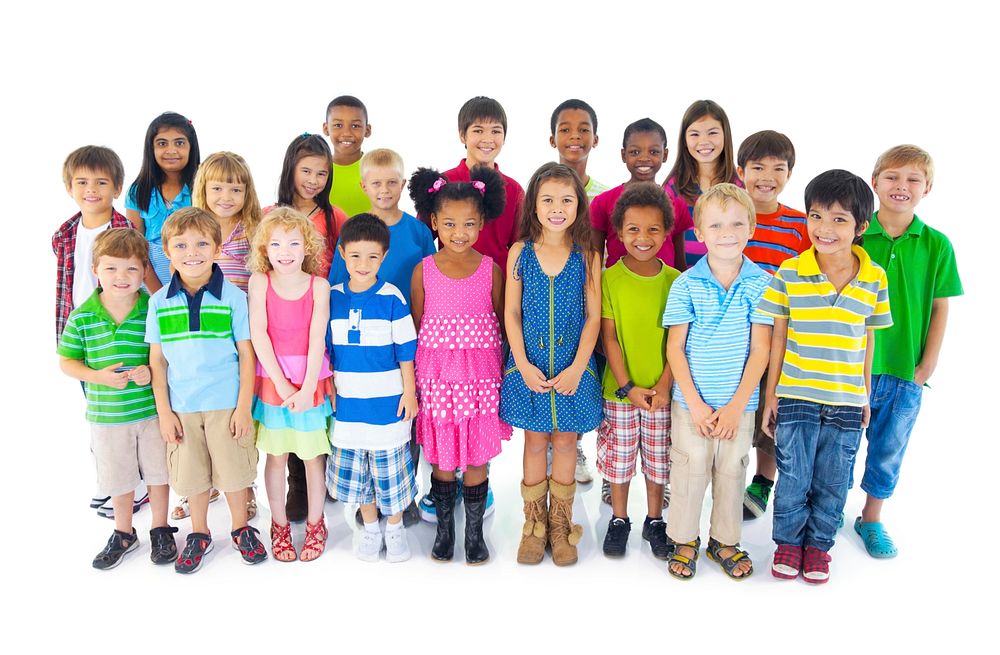 Group of diverse kids studio portrait