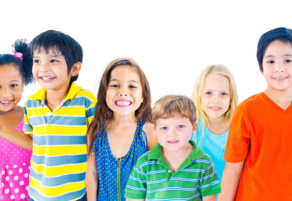 Group of diverse kids studio portrait