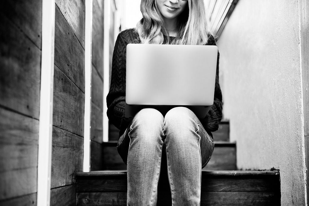 Woman Laptop Browsing Social Networking Technology Concept