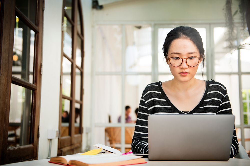 Woman Laptop Searching Research Connection Technology Concept