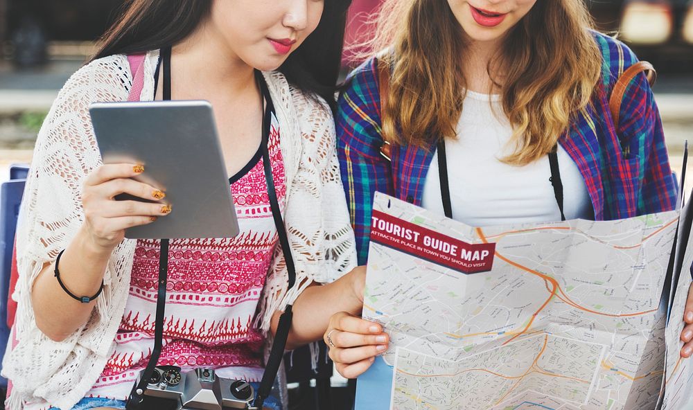 Girls Friendship Hangout Traveling Holiday Map Concept