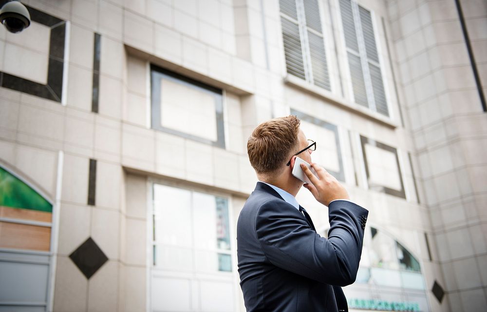 Business Man Working Talking Phone Concept