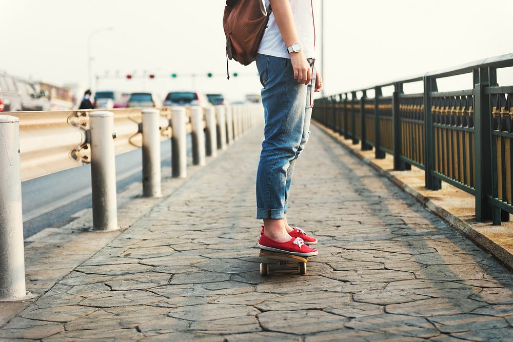 A girl with a skateboard
