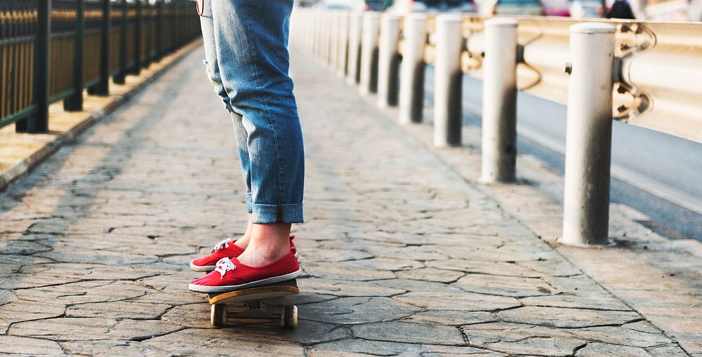 Skateboard Concrete Enjoy Jeans Exercise Play Concept