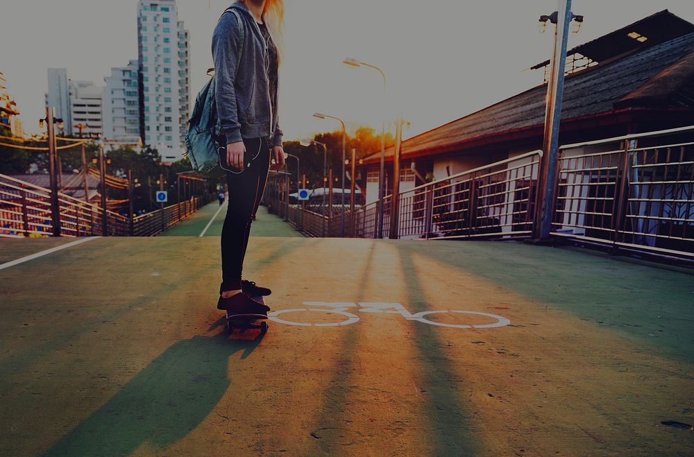 Young Women Skater Skating Leisure Free Joy Concept