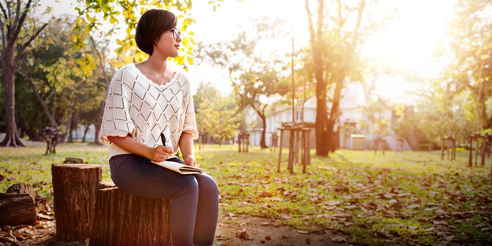 Book Sitting Outside Park Diary Relaxation Girl Concept