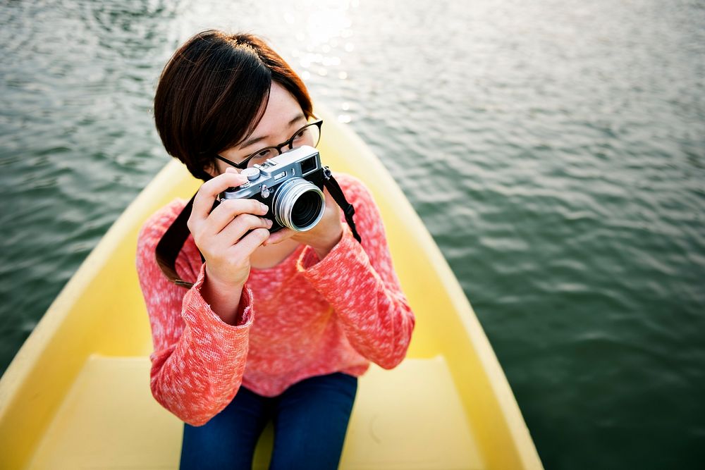 Girl Adventure Boat Trip Traveling Holiday Photography Concept