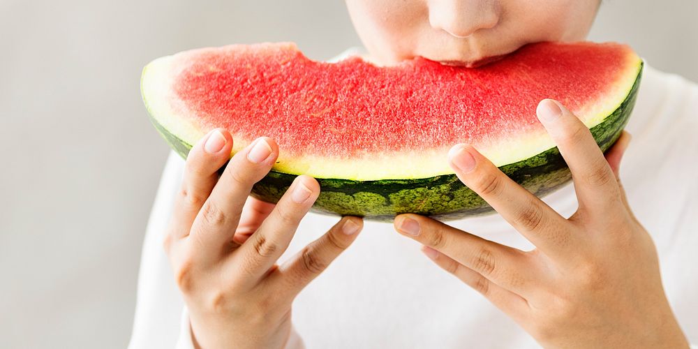 Asian Girl Eating Watermelon Fruit Sweet Dessert Concept