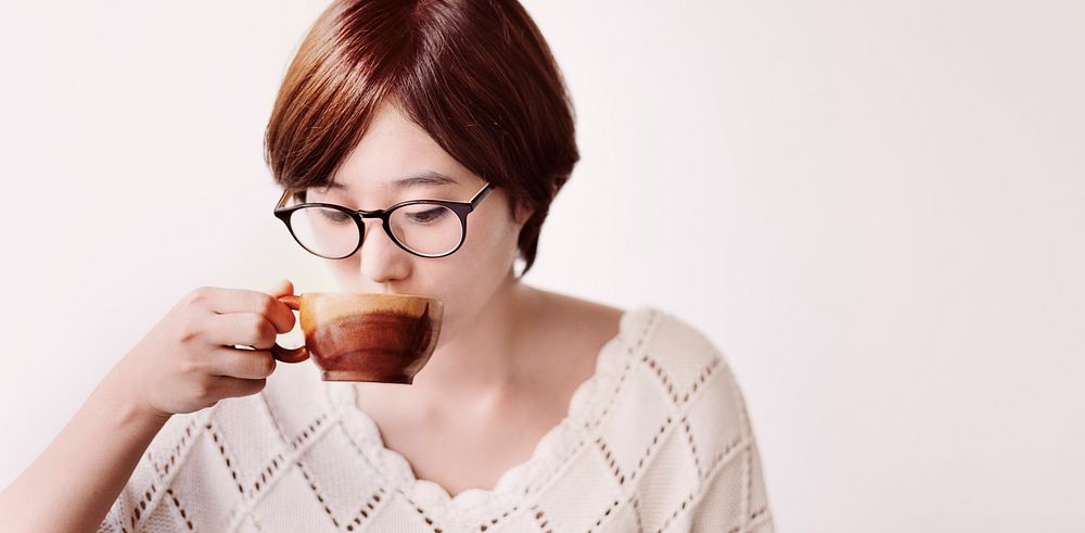 Asian Girl Drinking Tea Beverage Refreshment Relaxation Concept