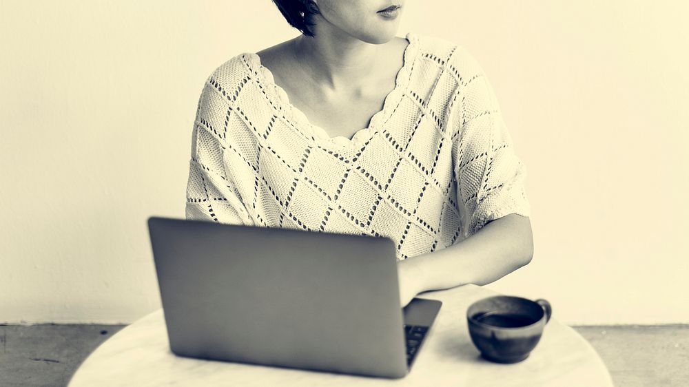 Woman Laptop Browsing Searching Social Networking Technology Concept