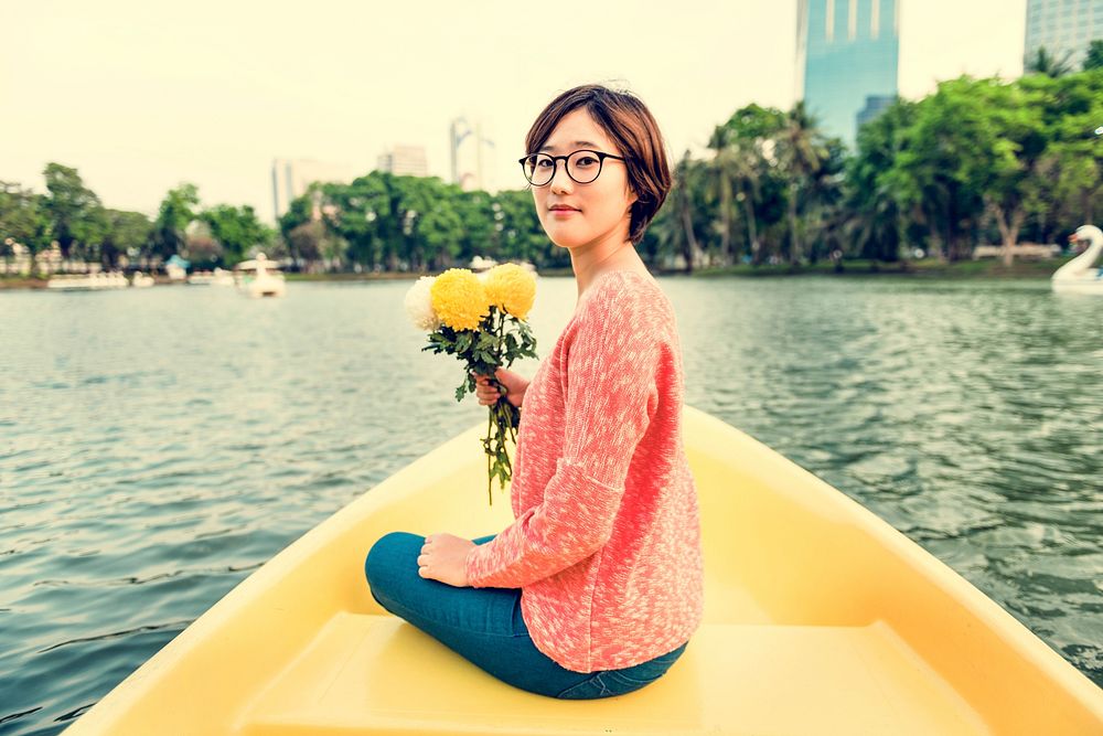 Asian Girl Flower Freshness Relaxation Concept