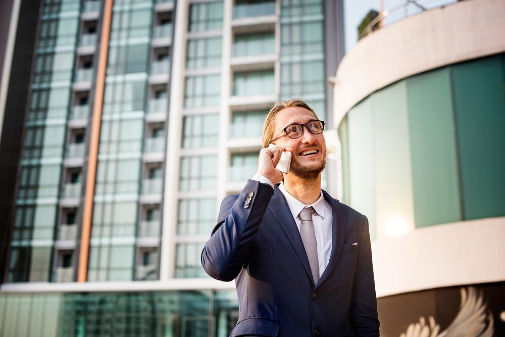 Business Man Outdoors Phone Call Concept