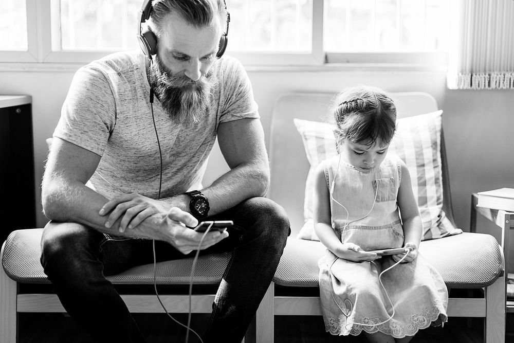 Family Father Daughter Love Parenting Listening Music Togetherness Concept