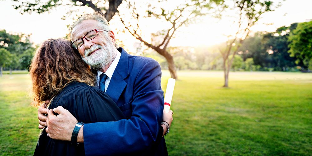 Graduation Day Grandfather Proud Hugging Concept