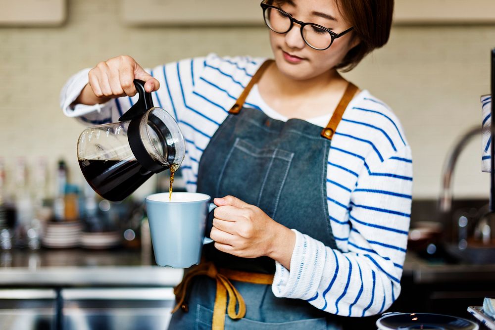 Pouring Coffee Barista Cafe Waitress Attractive Concept
