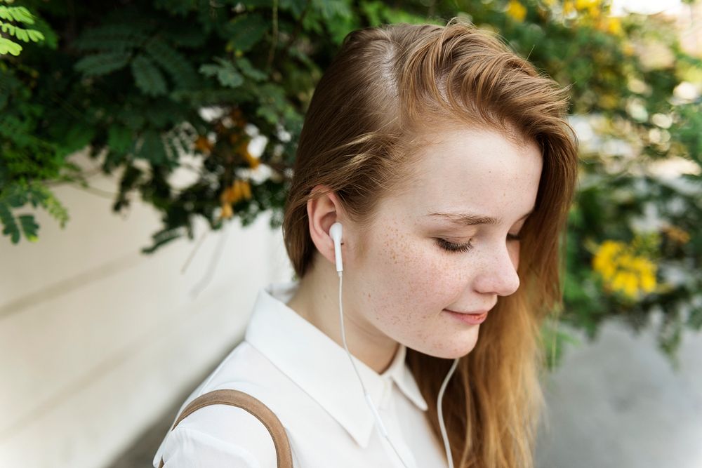 Girl Listening Music Radio Concept