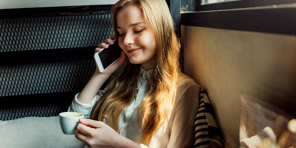 Girl Talking Conversation Phone Concept