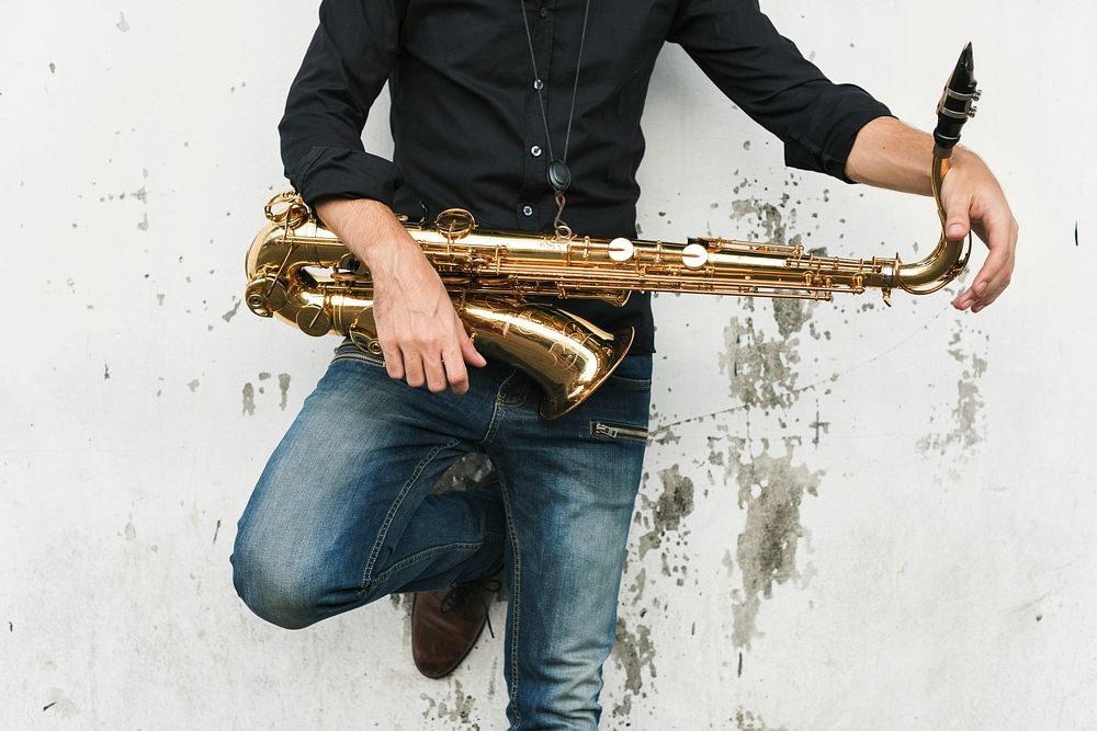 A musician with his saxophone