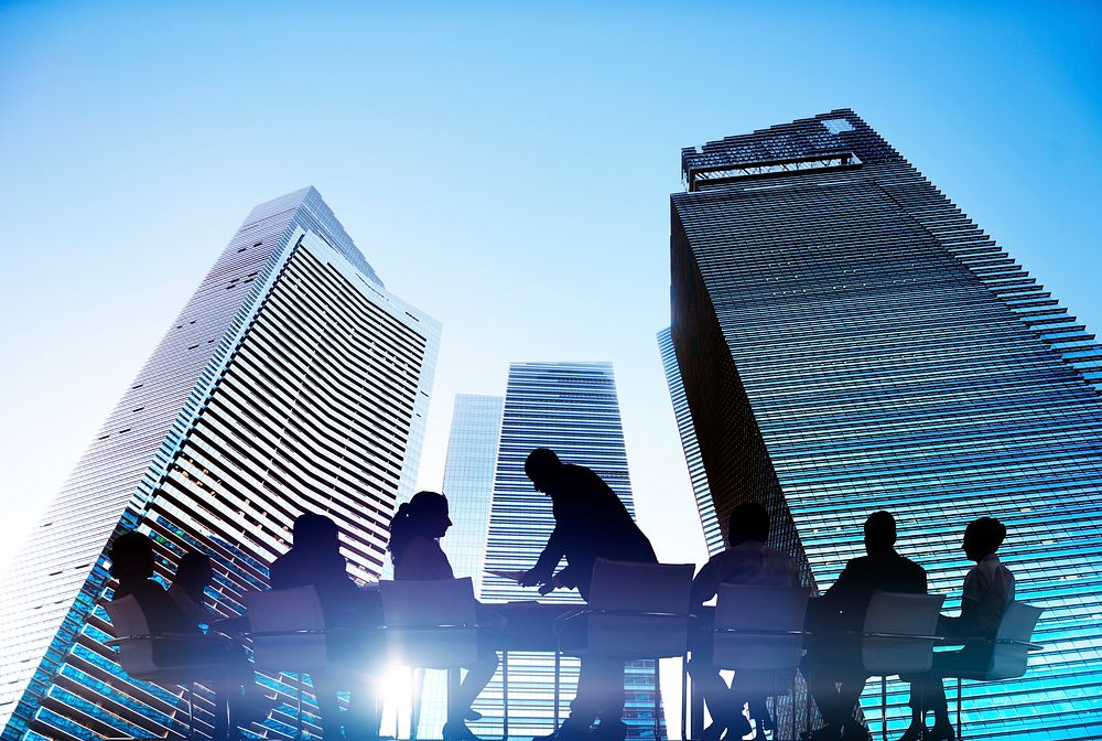Silhouettes of Business People Meeting Outdoors