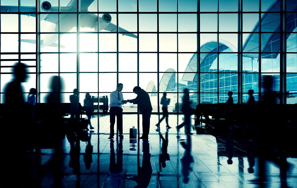Business Travel Handshake Communter Terminal Airport Concept
