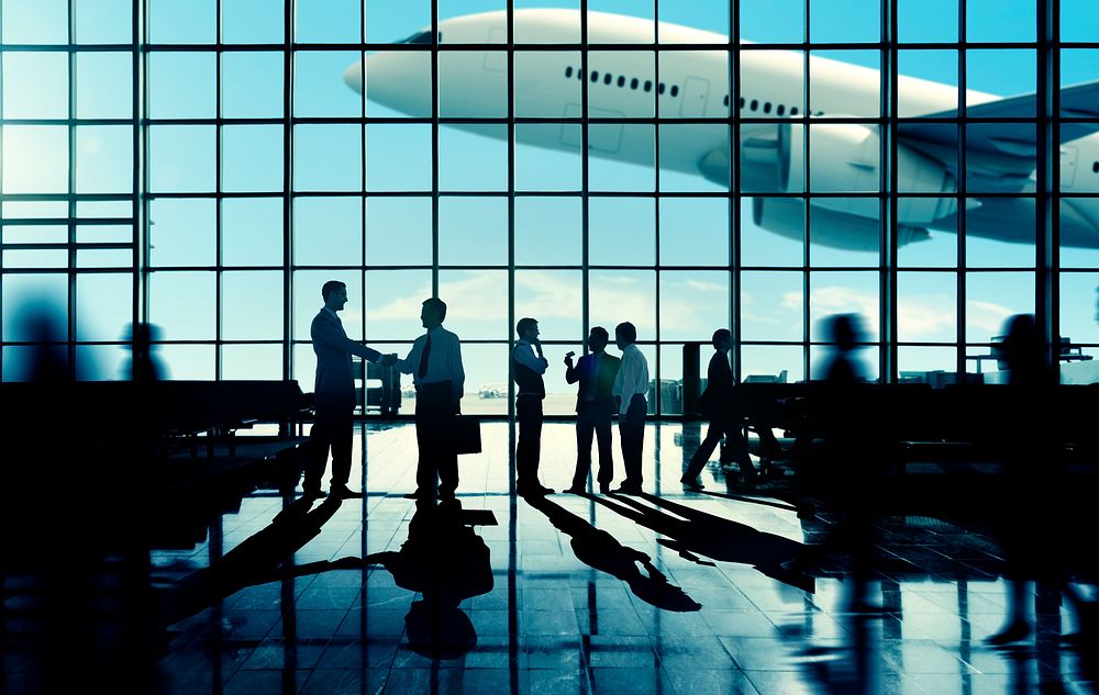 Business Travel Handshake Communter Terminal Airport Concept