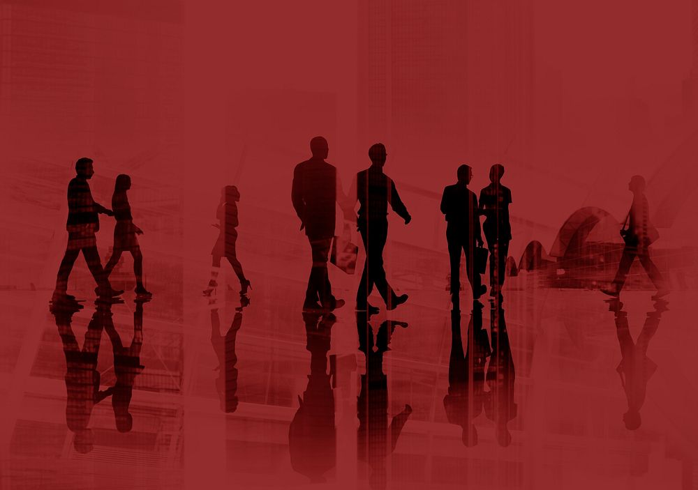 Silhouettes of Business People Wllking Talking Concept