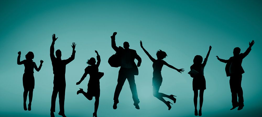 Business People Celebration Success Jumping Ecstatic Concept