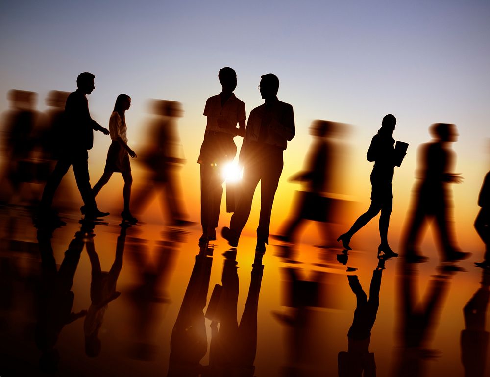 Business People Walking Silhouette Concept