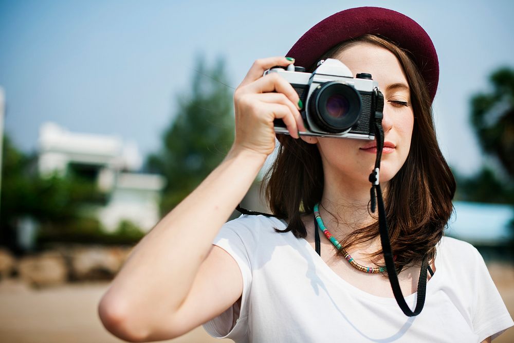 Woman Girl Taking Photo Camera Concept