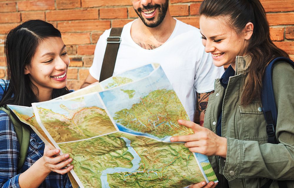 Friends checking the map for directions