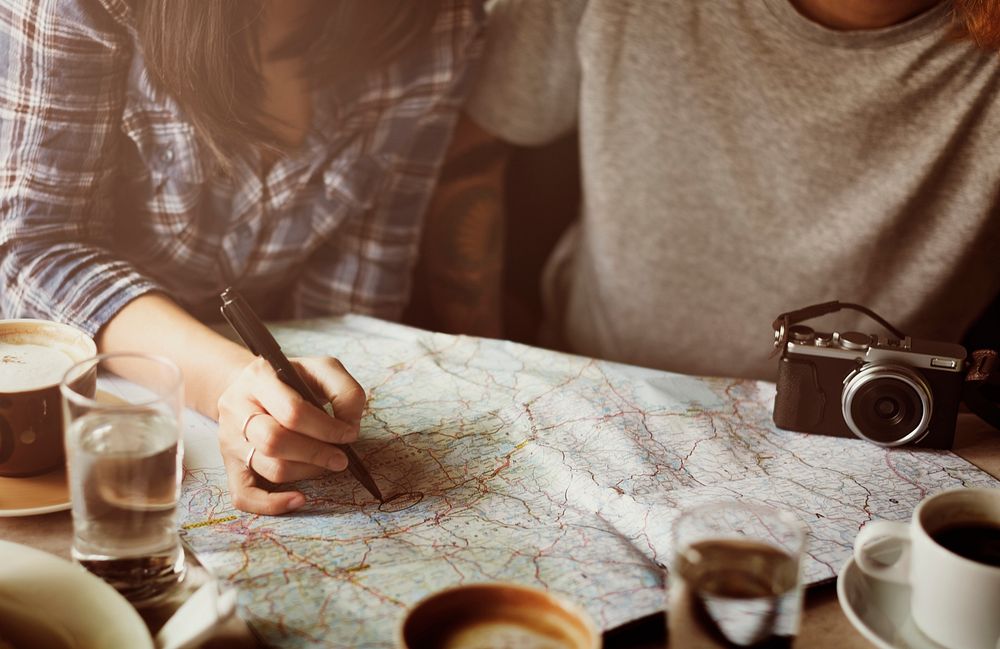 Friends Finding Location Map Travel Concept