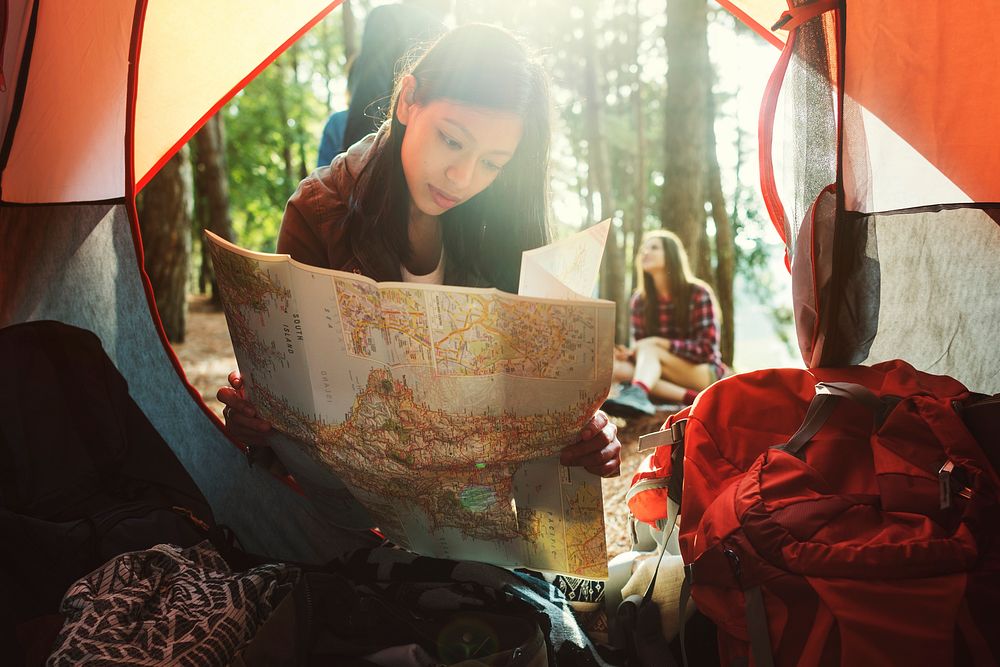 Girl Map Outdoors Travel Concept