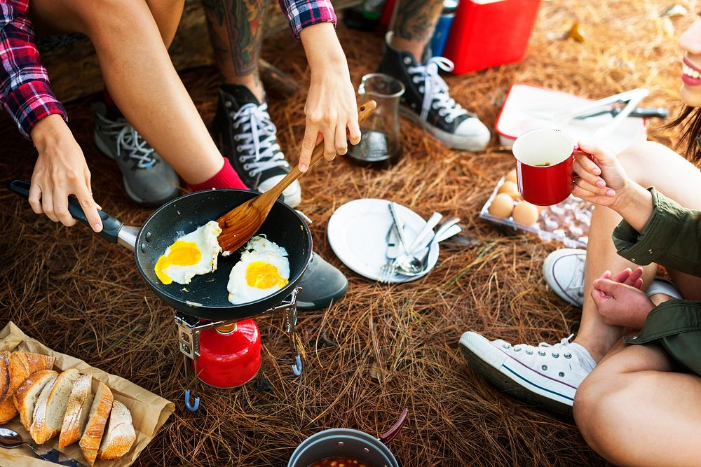 Camper Camping Cooking Breakfast Eatting Concept