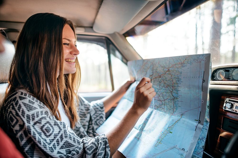 Girl Map Road Trip Travel Concept