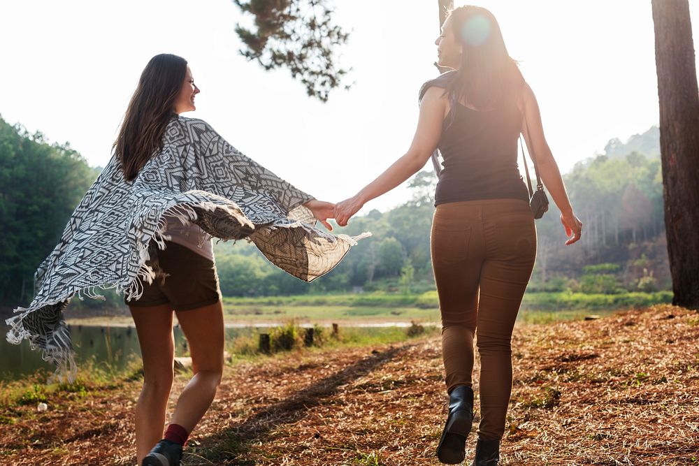 Girls Friends Exploring Outdoors Nature Concept