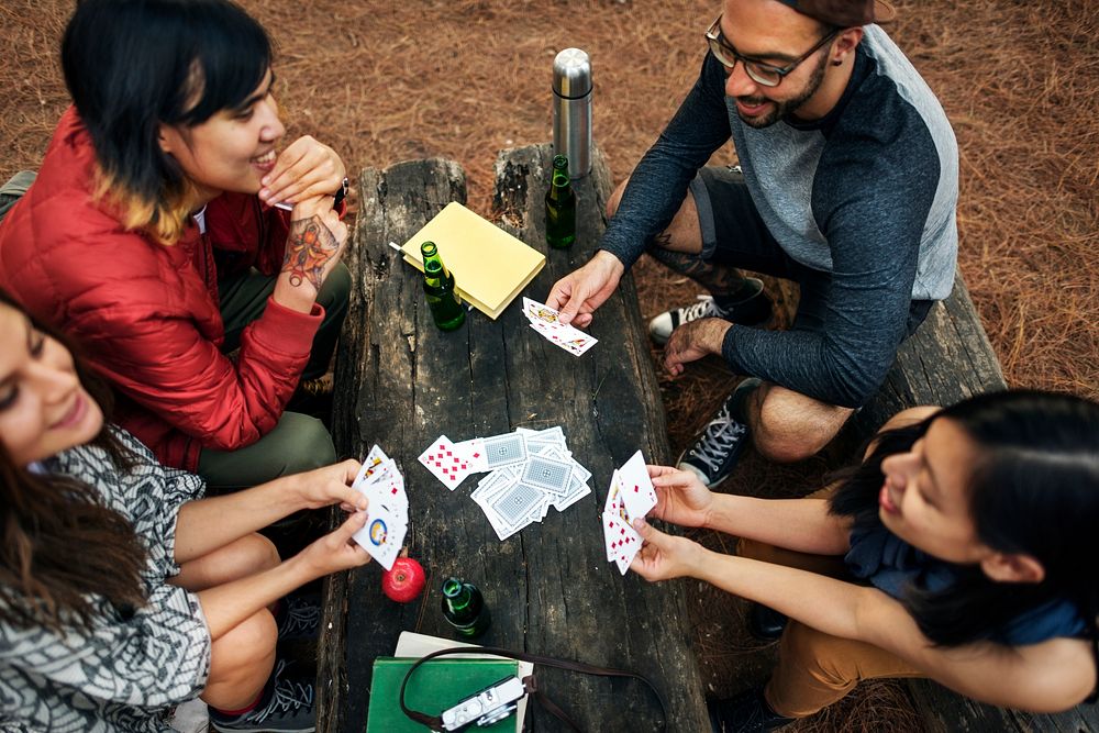 Friends Camping Playing Cards Concept