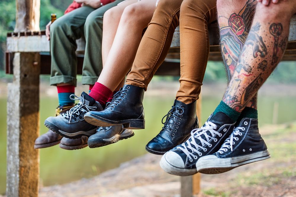 Group People Legs Hanging Outdoors Concept