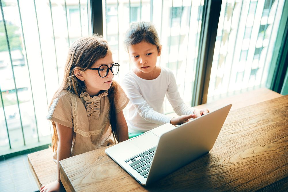 Little Girls Using Computer Concept