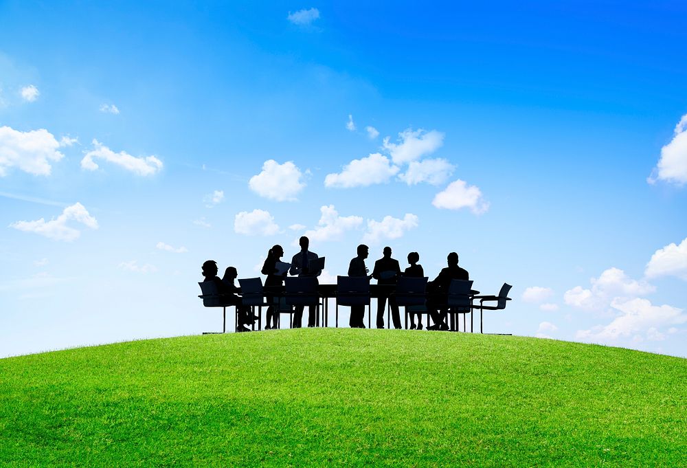 Green Business People Discussion Communication Outdoors Meeting Concept