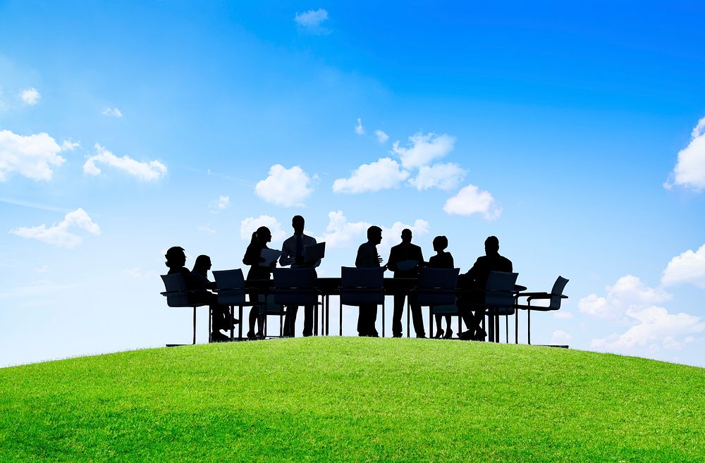 Green Business People Discussion Communication Outdoors Meeting Concept